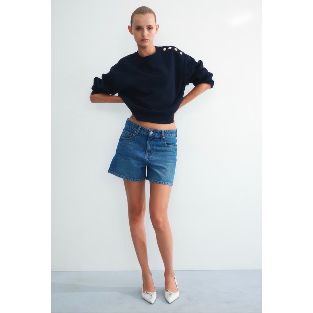 Navy Blue Button Detail Sweatshirt (S,M,L) - Picture 5 of 7